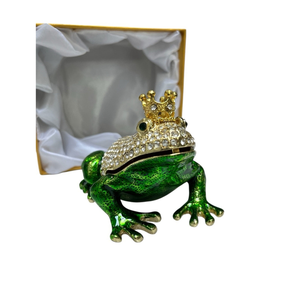 Jere Other - Frog Prince Jewelry Trinket Box Green Gold Rhinestone Crown NIB